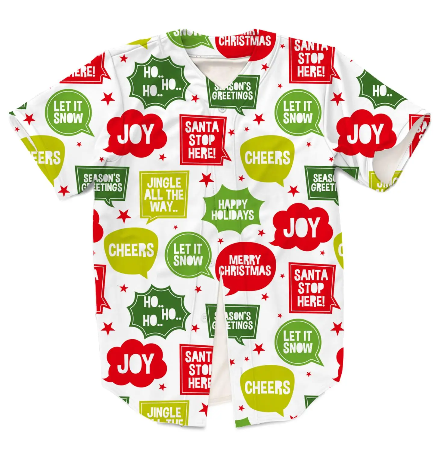 

Real US American Size Christmas Joy Cheers Ho Ho Ho Santa Stop Here 3D Sublimation Print Button up Jersey plus size