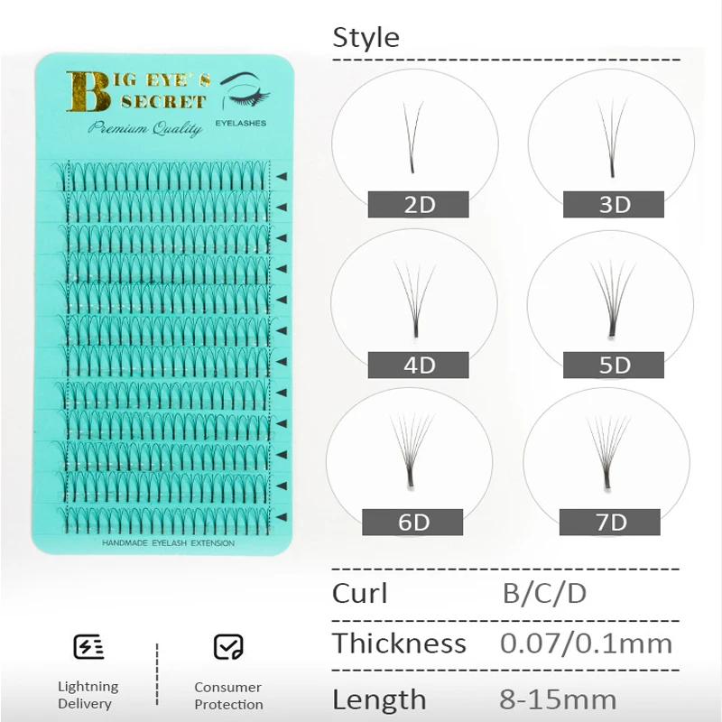 Big eye's secret Luxury Lash Volume 2D/3D/4D/5D Eyelashes Long Stem Premade Fans Silk False Mink Individual Eyelashes Extension