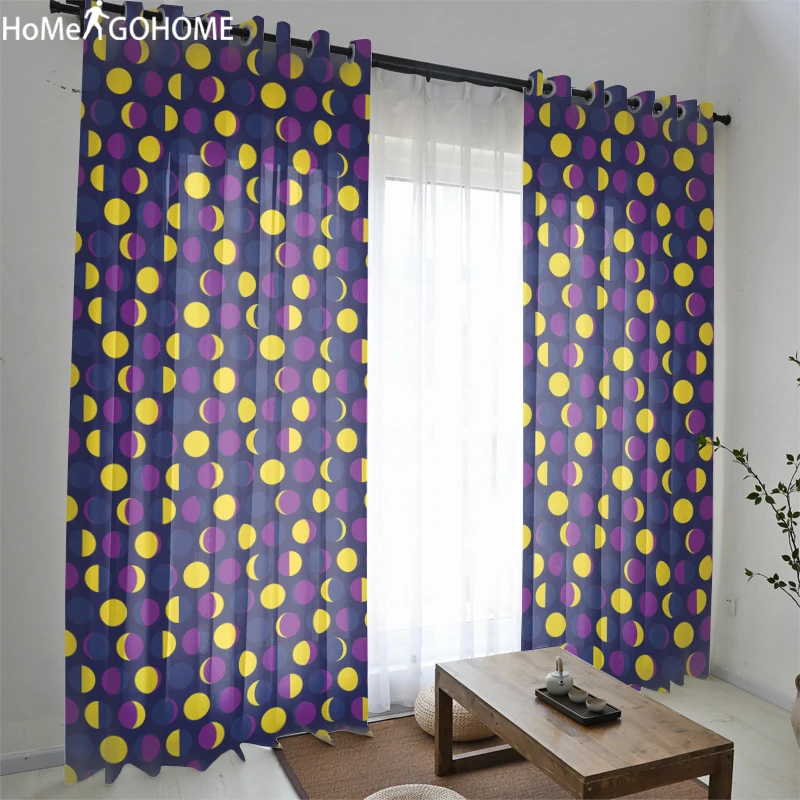 Boho отвесные тюлевые занавески для спальни из лун украшение комнаты фиолетовые