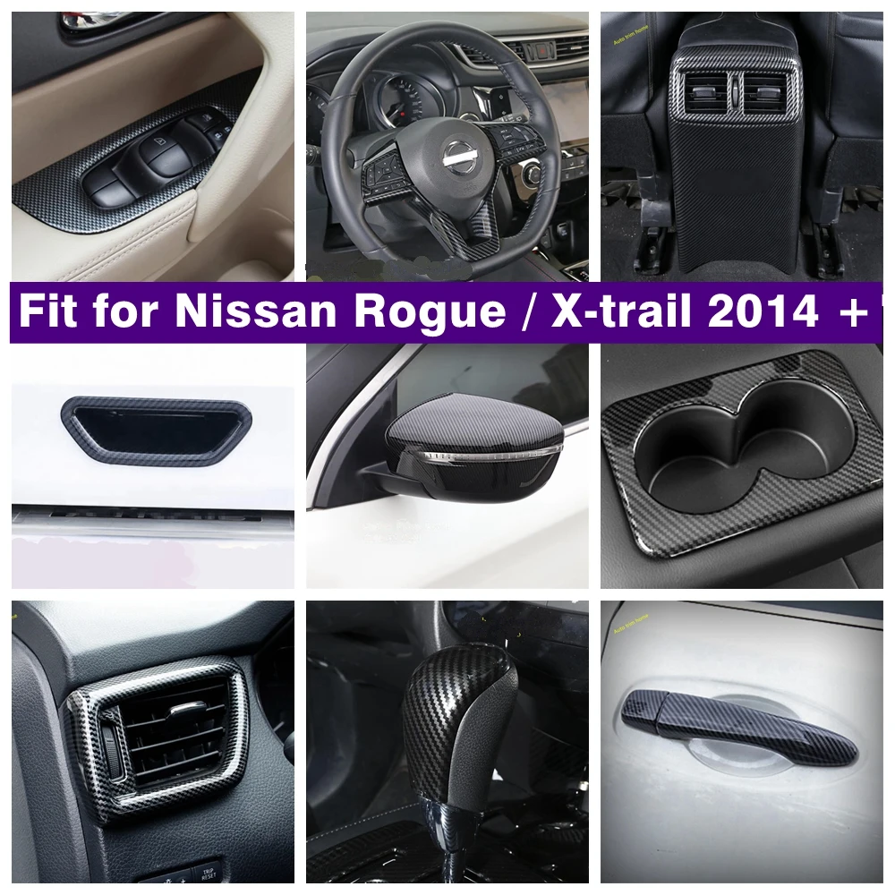 

Carbon Fiber Look Steering Wheel / Air AC / Anti Kick Panel / Door Handle Cover Trim For Nissan X-trail T32 Rogue 2014 - 2020