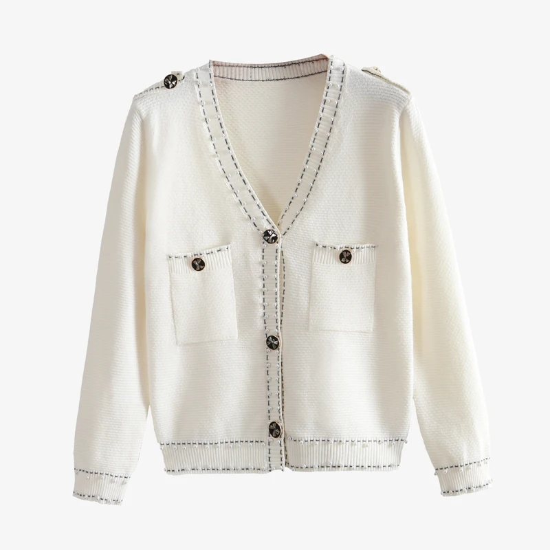 Женский трикотажный кардиган с бусинами длинным рукавом |