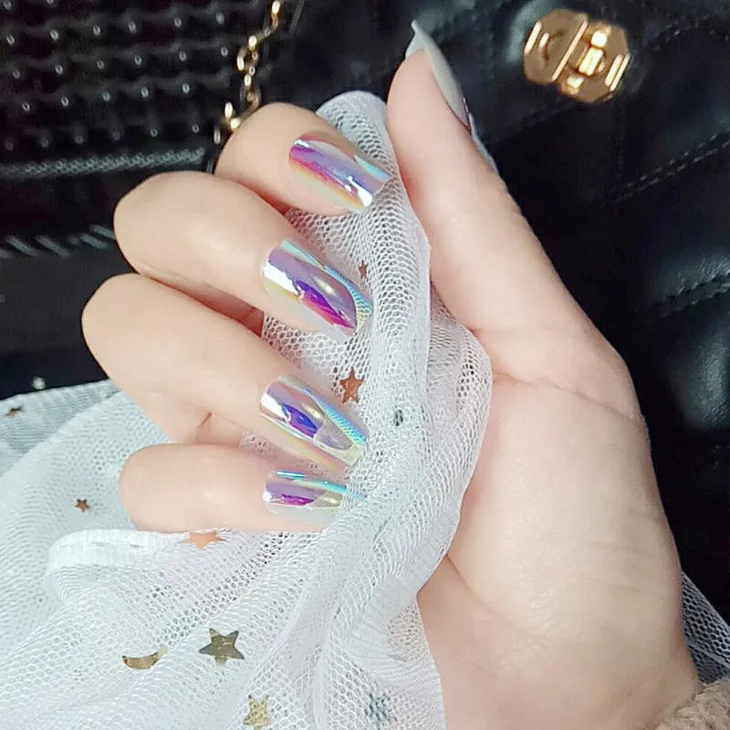 24 шт. накладные ногти Аврора великолепное волшебное зеркало хромированные