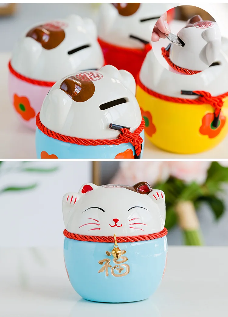 Керамические изделия в китайском стиле Lucky Cat маленькое украшение Милая мультяшная копилка свинья подарок для детей сувенирная банка для хранения орнамент