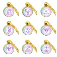 12 constellation necklace glass pendant zodiac sign jewelry necklace for men women birthday gifts wholesale
