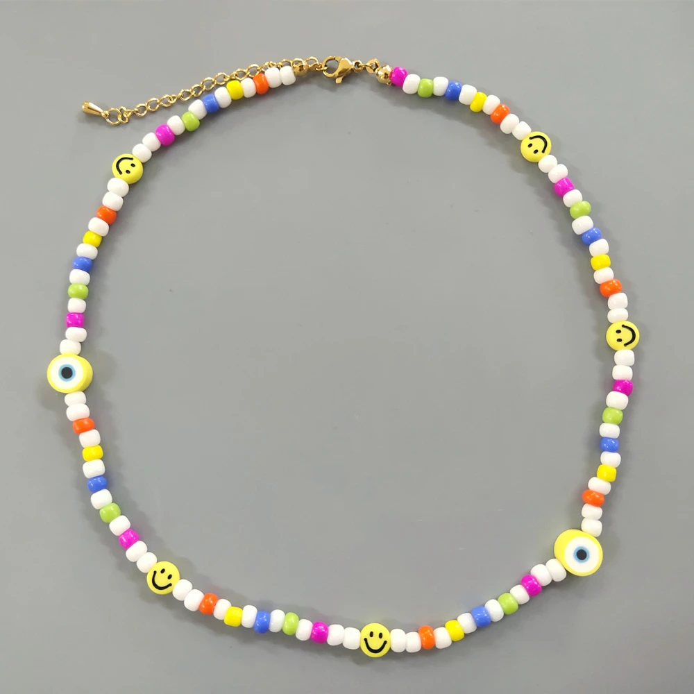 Ожерелье Go2Boho со смайликом бижутерия модное ожерелье с разноцветными