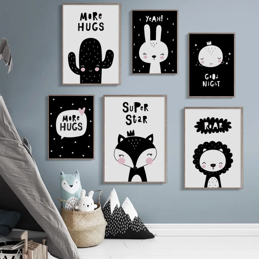 

Fox Rabbit Lion Cactus Wall Art Canvas Painting Cartoon Nordic Posters and Prints Wall Pictures For Kids Room Baby Room Decor