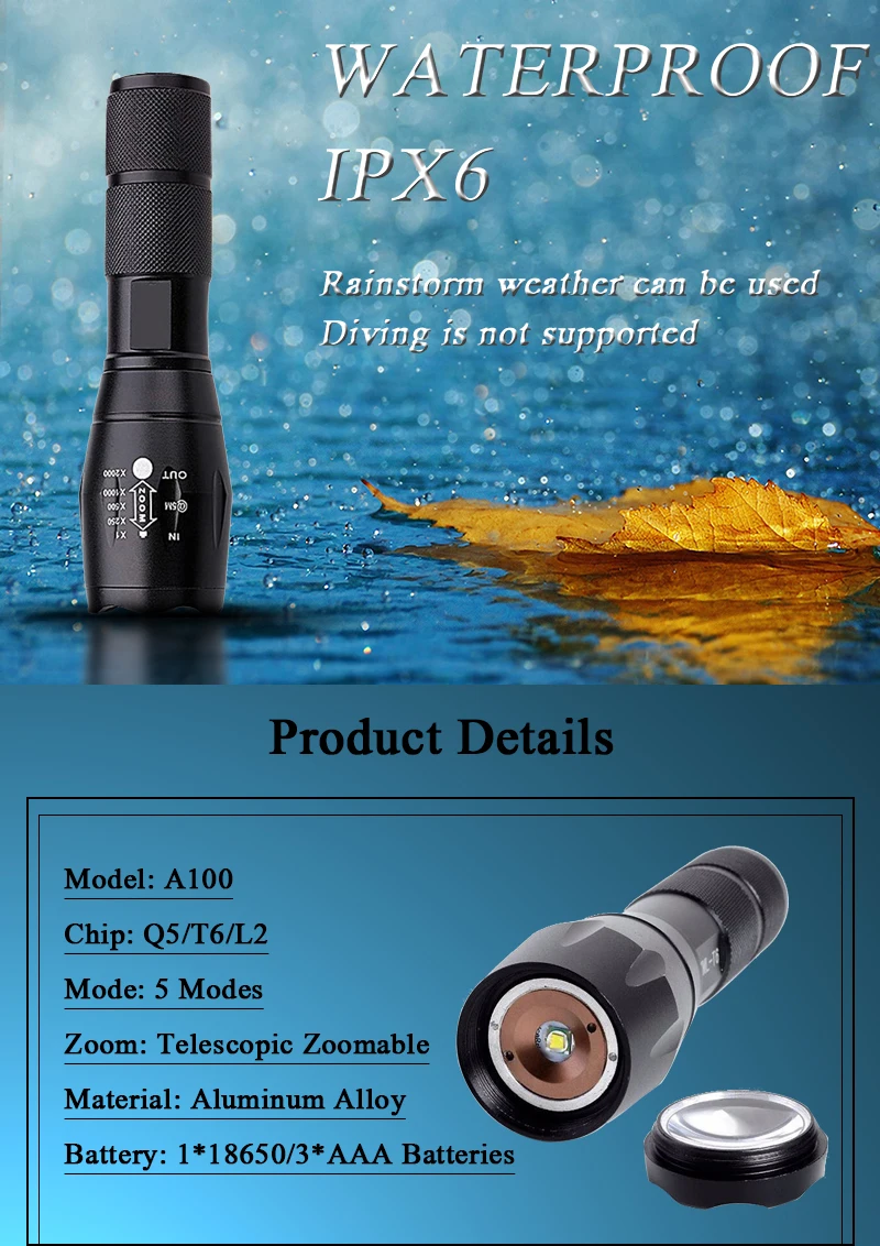 Litwod Z20 XM-L Q5/T6 светильник-вспышка светодиодный светильник-вспышка тактический фонарь светильник водонепроницаемый зум светодиодный портативный для hunnting светильник-вспышка