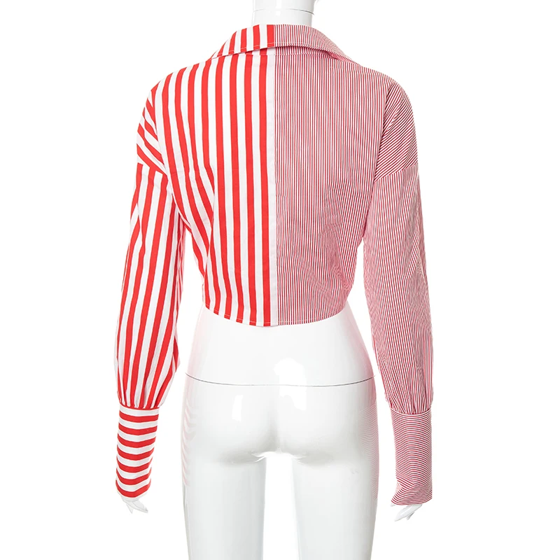 

Bomblook Casual Fashion Women's Patchwork Y2K Shirts Summer 2021 Buttion Turn Down Collar Irregularity Tops Female Streetwears