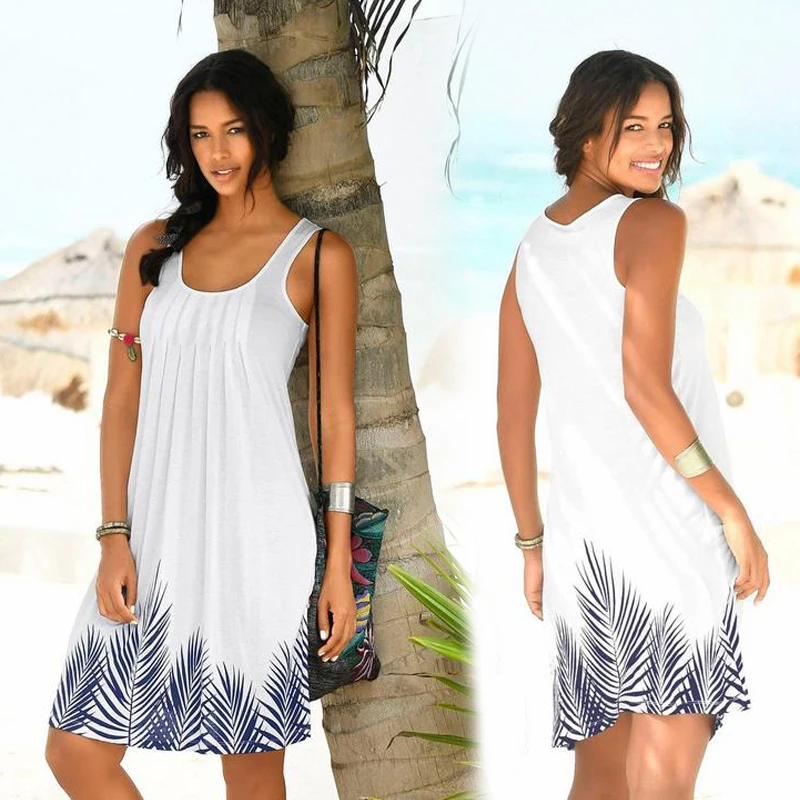 Женское платье без рукавов с цветочным принтом летнее пляжное в стиле бохо