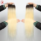 Блонд закрытие Ombre цветной T1B 613 кружево Закрытие 4X413X4 бразильские прямые волосы фронтальные Человеческие волосы Remy Красота волос Lumina