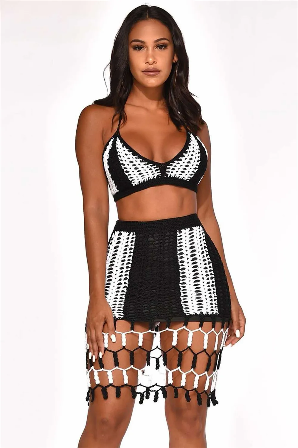 Женский комплект из 2 предметов EASTOKES вязанные юбки в стиле пэчворк с вырезами