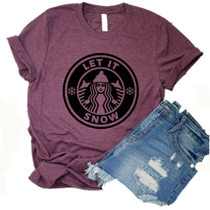 

Let It Snow T Shirt Aesthetic Women Korean Clothes Graphic Tees Woman Casual Print O-Neck Merry Christmas Tops Vintage