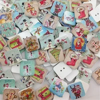 100 pcs wooden sewing buttons scrapbooking square christmas painting mixed two holes 15 x 15mm decorate wb04
