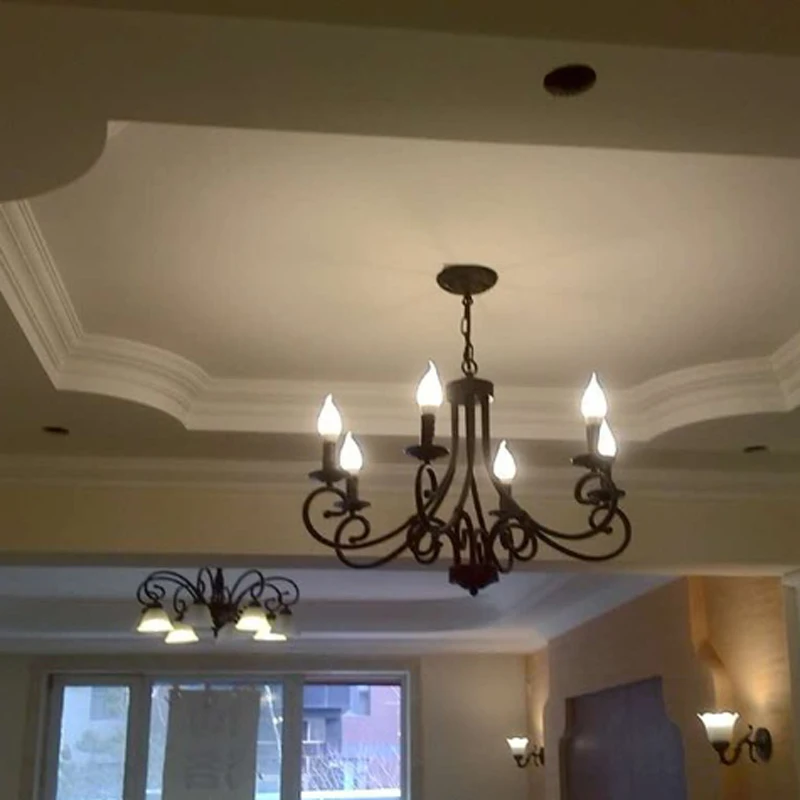 

American European retro black iron candle light 6 8 lights big chandelier lamp for living dinning room foyer hanging chain light
