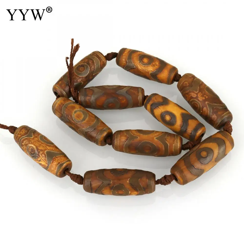 

10PCs/Strand Natural Tibetan Agates Dzi Beads yellow Stone Three Eyed Sold Per Approx 14 Inch Strand