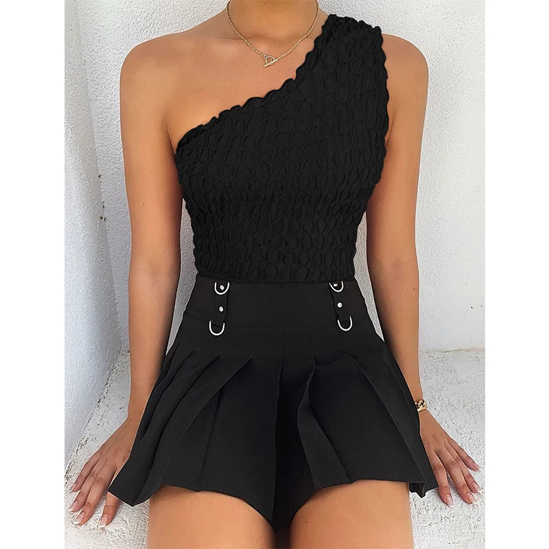 

Women's Halter Tops Sexy Irregular Hanging Neck Solid Color Small Vest New Style Summer Slim One Shoulder Streetwear Tank Tops