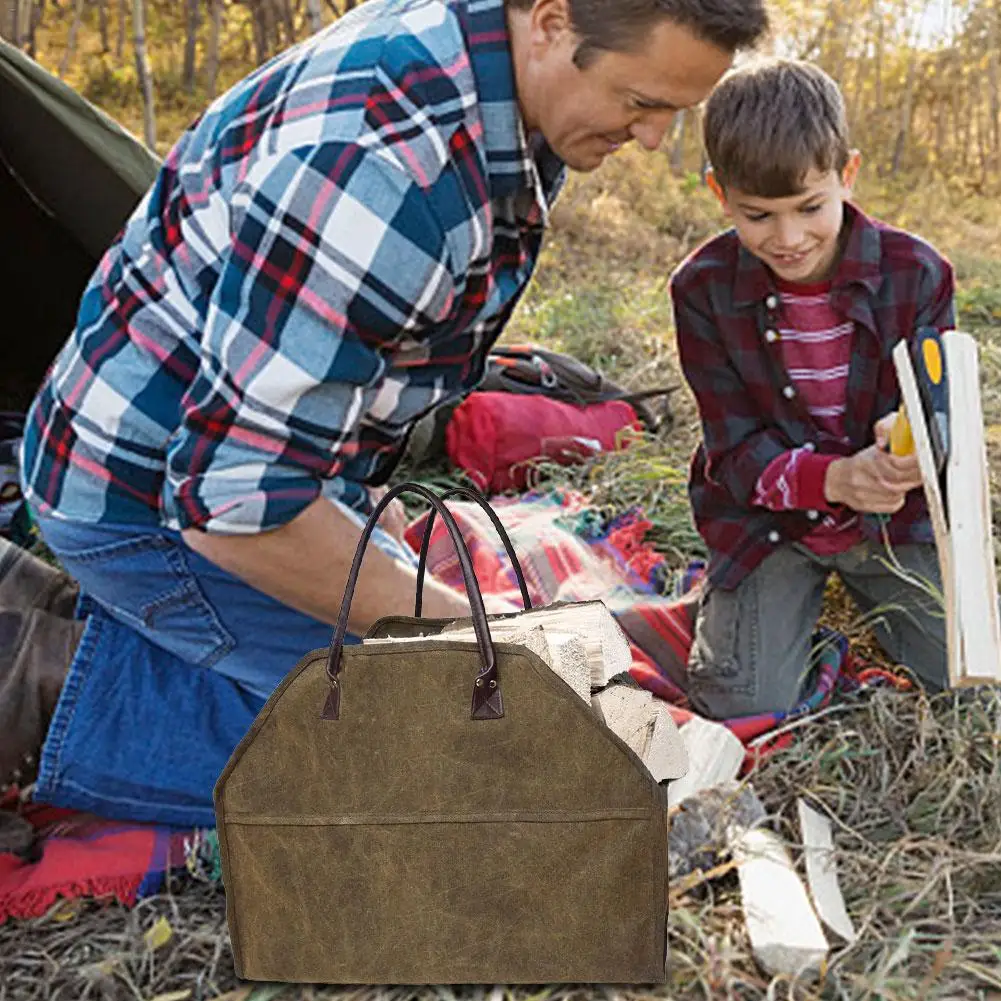 

Supersized Canvas Firewood Wood Carrier Bag Log Camping Outdoor Holder Carry Storage Bag Package Handles Bag Firewood Bag