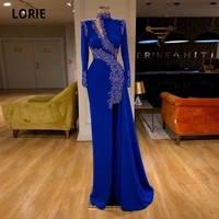 lorie arabic evening dresses high neck appliques long sleeves side split prom gown dubai pageant mermaid party dress 2021