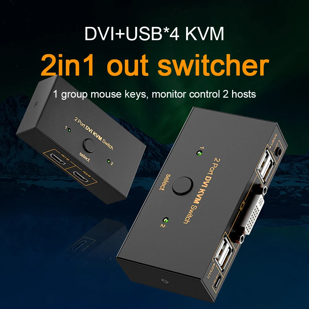 

KVM-переключатель, 2 порта, 4 USB 1080P HD USB 2,0 DVI HDMI-совместимый KVM-переключатель монитора для принтера, клавиатуры, мыши, компьютера