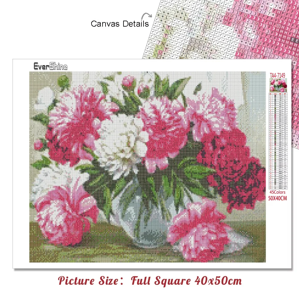 Evershine Full Square Round Diamond Embroidery Flower Cross Stitch Painting Peony Rhinestones Pictures Handicrafts Gift - купить по