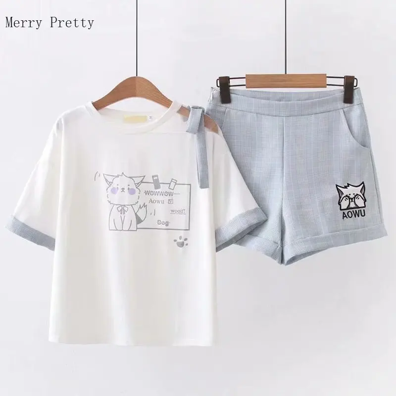 Женский комплект из двух предметов футболка с коротким рукавом и шорты Размеры