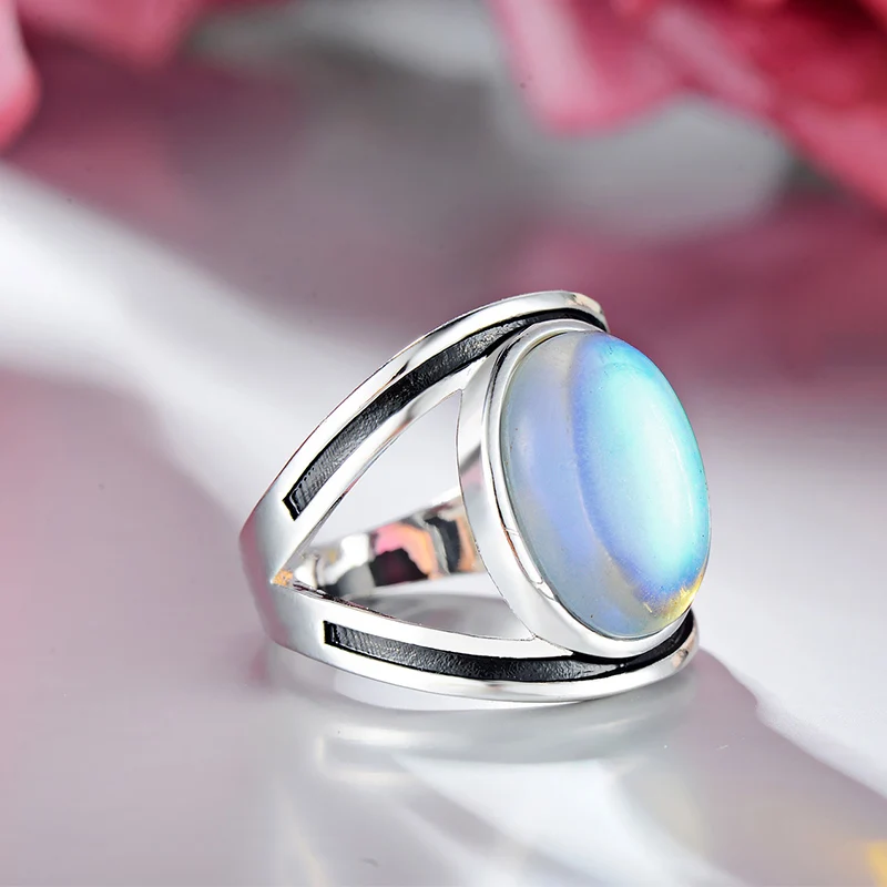 New High Quality Vintage Big Moonstone Ring Unique Style Silver Color Wedding Jewelry Promise Engagement Rings For Women | Украшения и