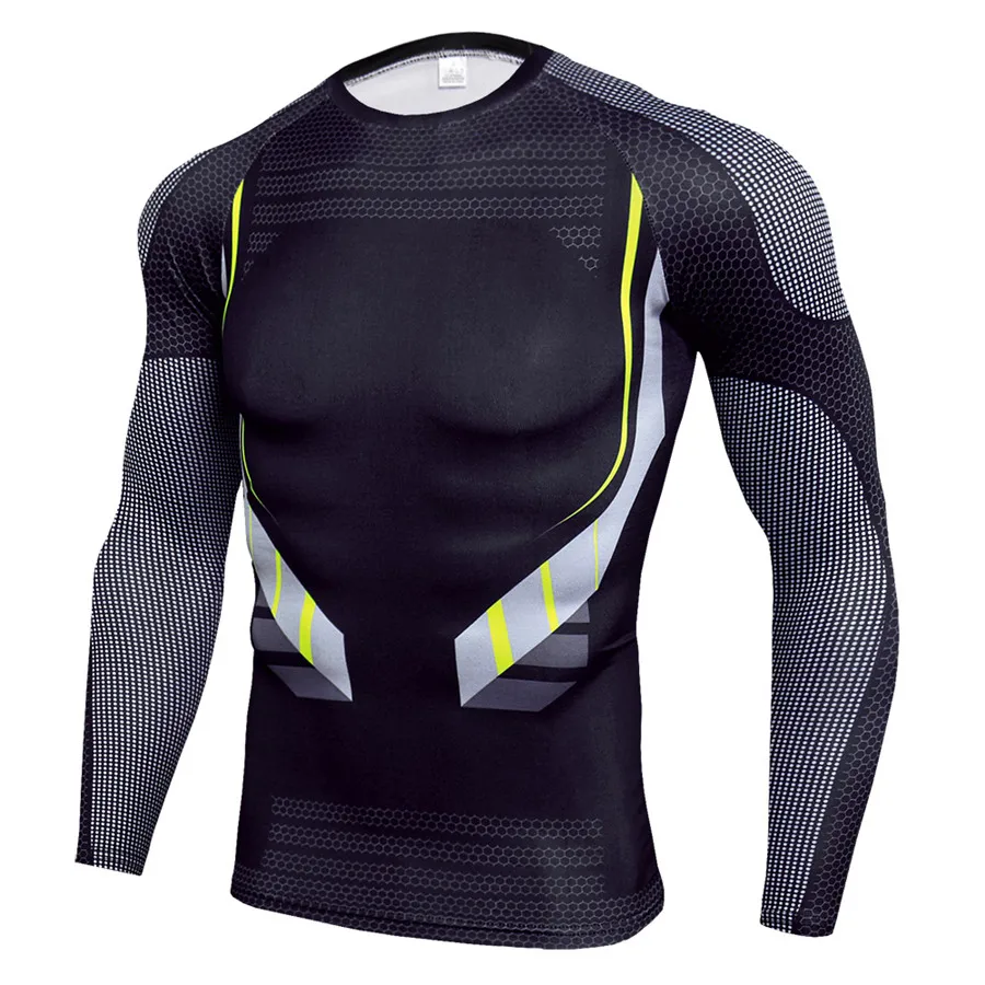 

Мужская компрессионная рубашка AYJK7 с длинным рукавом для фитнеса, тренажерного зала, дышащая рубашка для бега, облегающая футболка для трен...