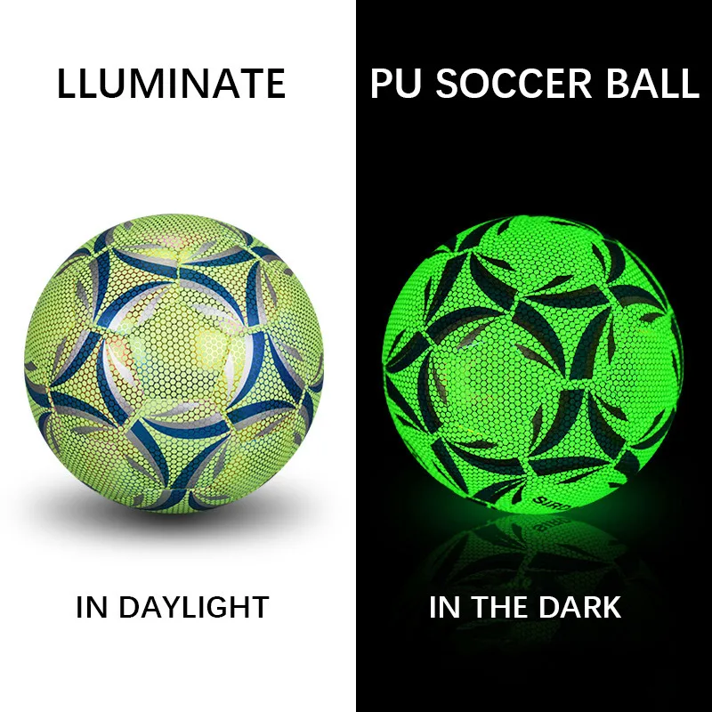 Темный светящийся тренировочный мяч, светящийся мяч, стандартный светоотражающий тренировочный мяч из ПУ, 4 мяча, 5 размеров, светящийся фут...