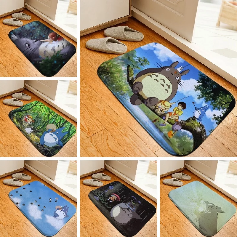 

Floor Mat Cartoon Totoro Printed Carpet Suede Non Slip Bath Mat Absorbent Bathroom Toilet Rug Home Decoration Kitchen Mats 50x80