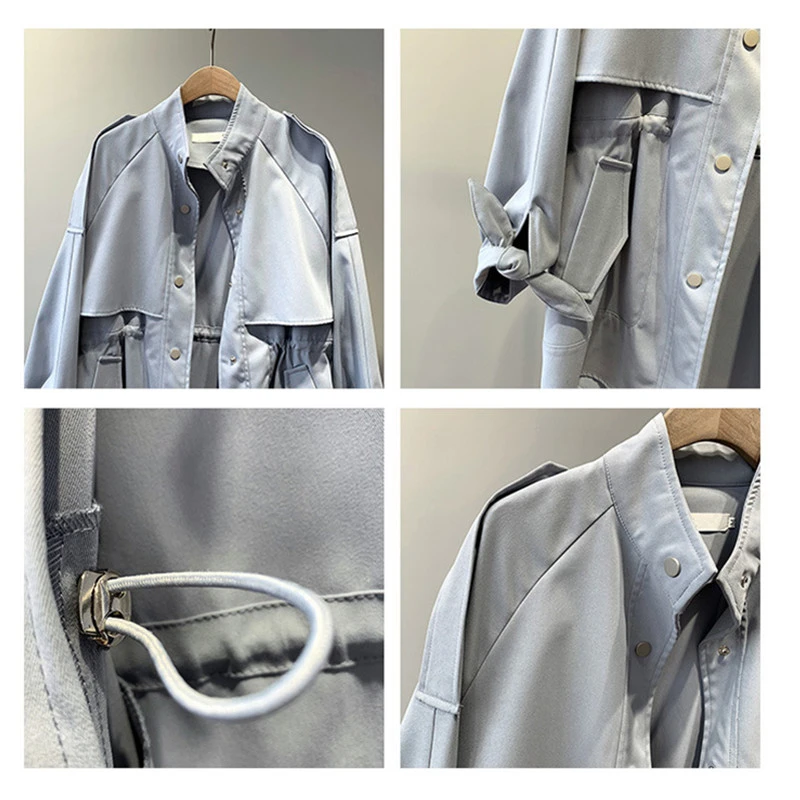 

2020 Women Clothes Long Sleeve Stand Collar Ladies Midi Length Coat Khaki Trench Femme Casaco Feminino Harajuku Abrigo Mujer