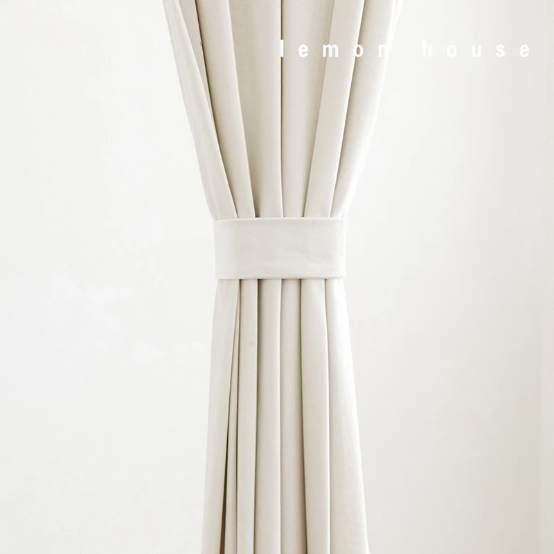 

French Luxury Velvet Velor Warm Light Beige Solid American Continental Minimalist Living Room Bedroom Curtains
