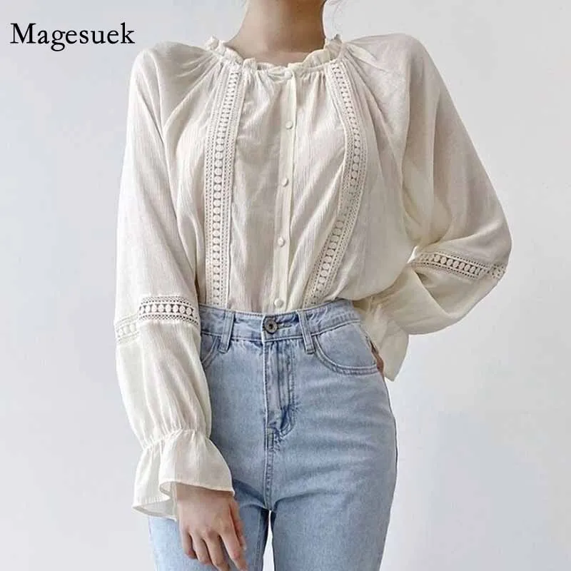 

Women Stand-up Collar Tops Korean Chic Long Sleeve Lace Sweet Blouse Caidigan Splicing Shirts Blusas Mujer De Moda 2020 11776