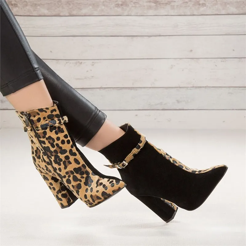 Mst 045 леопардовые черные замшевые женские ботинки Новинка 2019 года кожаные