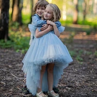 2021 new blue girl pageant dresses high low angel clothing couture