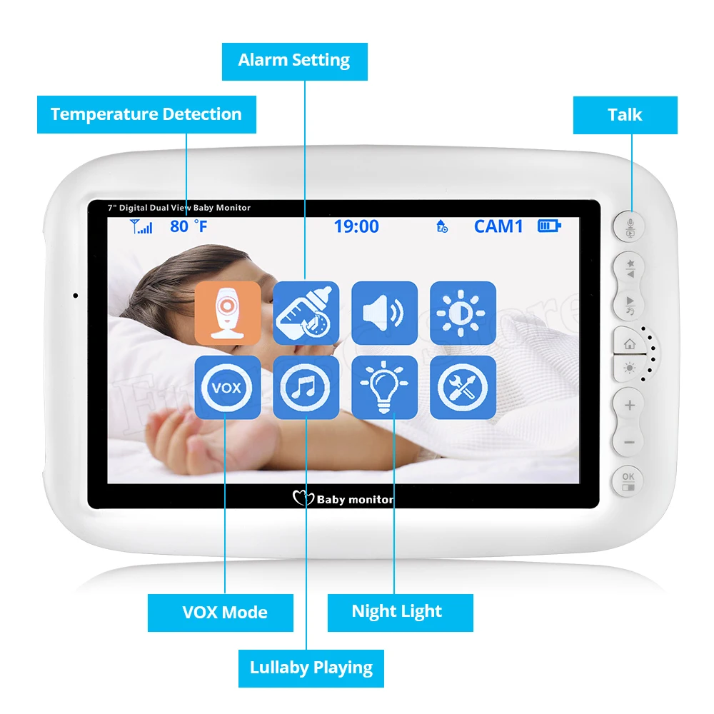 Беспроводная видеоняня 7 дюймов 720P с ночным видением | Безопасность и защита