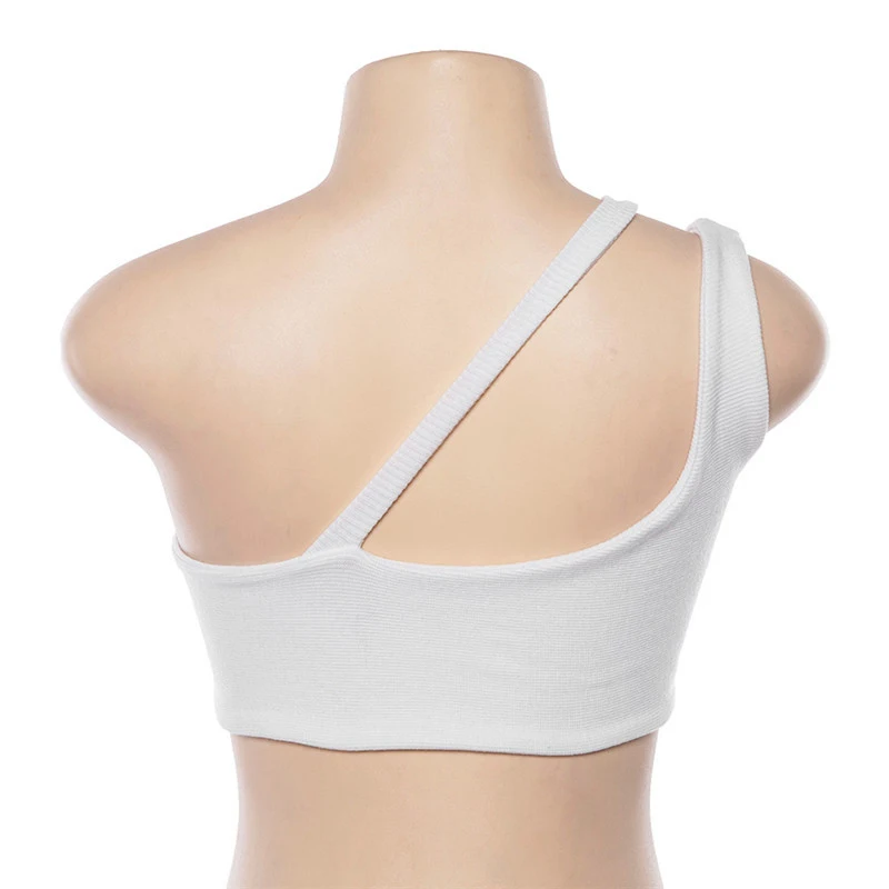Sexy One Shoulder Strapless White Crop Tops Summer Women Metal Decorative Tube Simgle Bustier Camis | Женская одежда