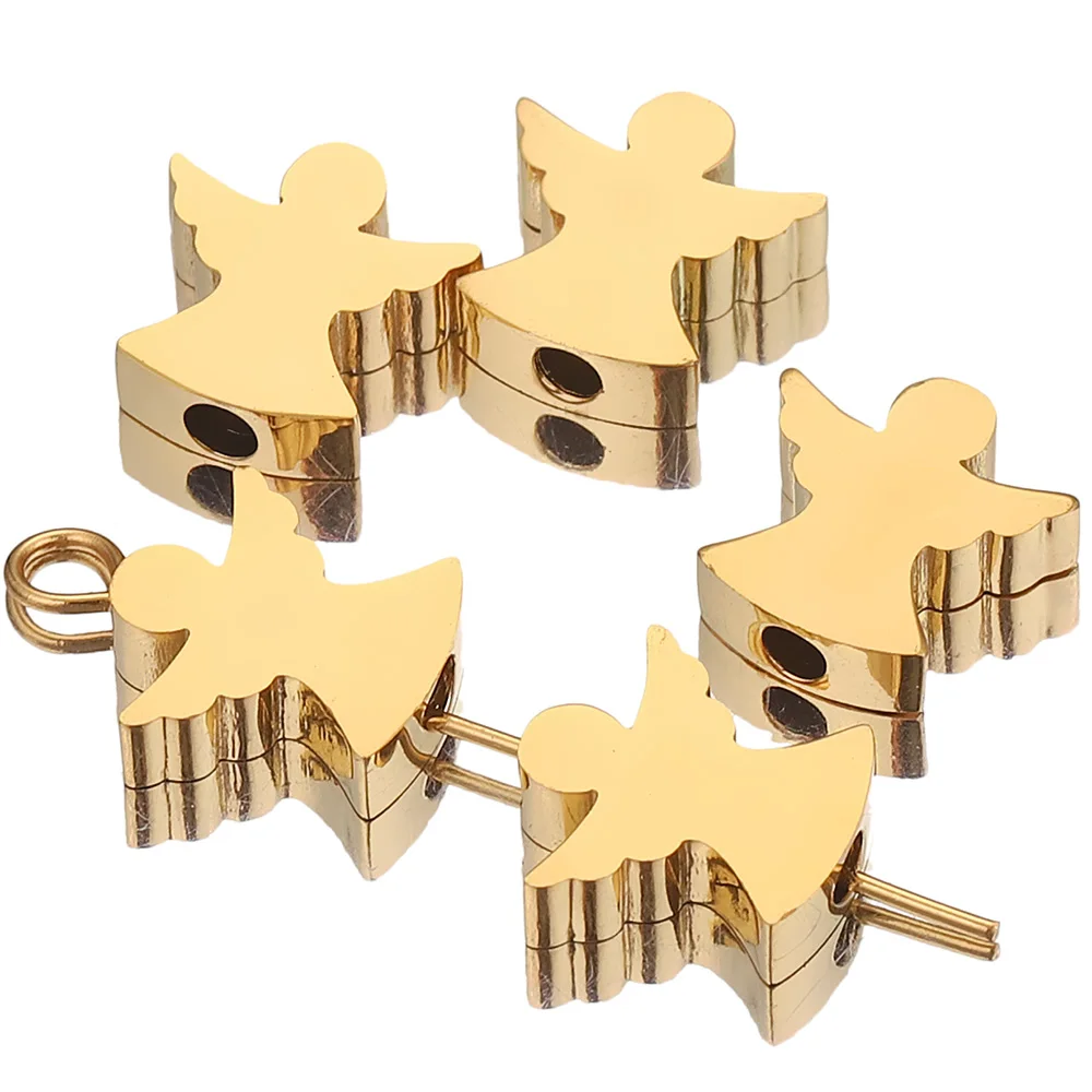 

5Pcs/lot Hole 2mm Stainless Steel Rose Gold Cute Angel Wings Charms Spacer Beads for Needlework Jewelry Making Bracelets Waist