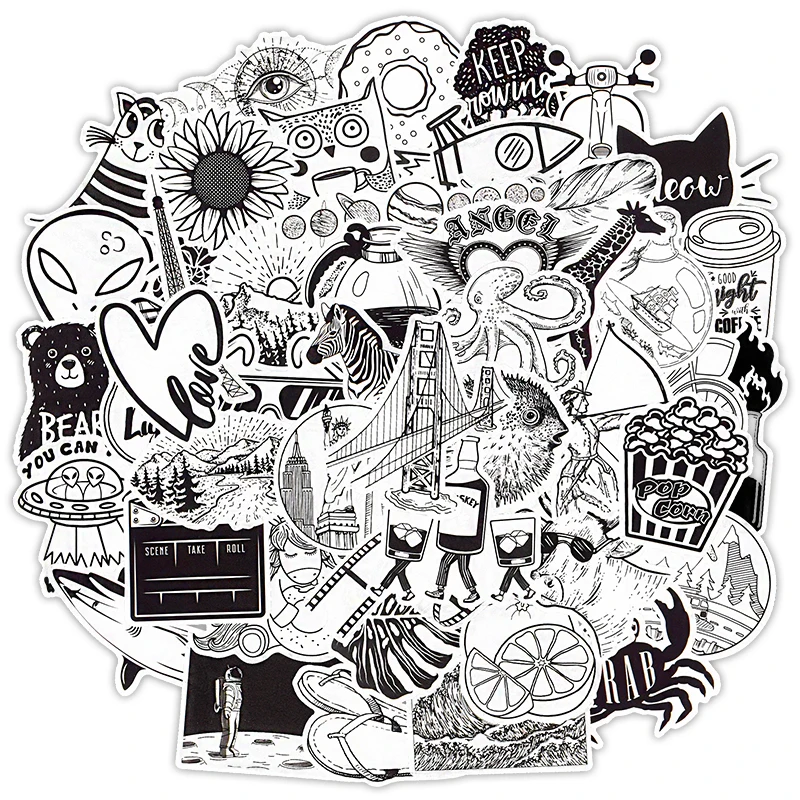 

50pcs Car Personality Sticker Laptop Suitcase Black And White Vsco Graffiti Stickers Auto Motorcycle Body Graffiti Sticker