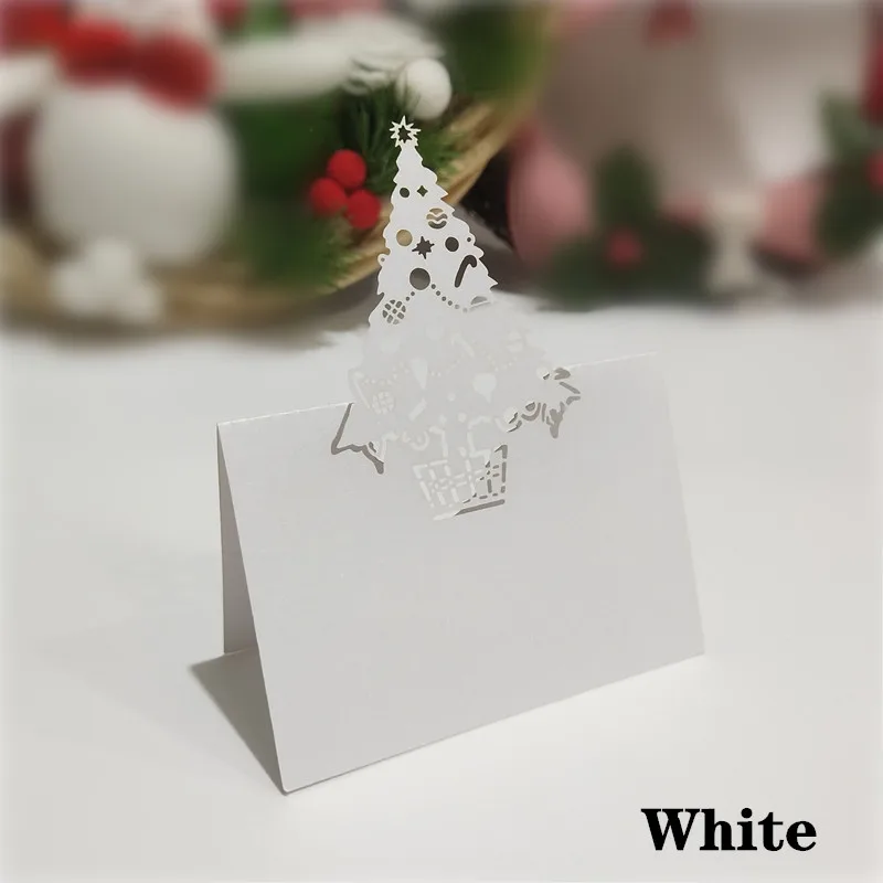 White 10 шт. лазерная резка Рождественская елка Стекло Место карты свадебный стол украшение место карты Свадебная вечеринка украшение 9Z SH219-10 - Цвет: White