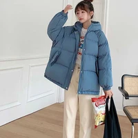 2021 winter short jacket solid color windproof warm hooded down cotton jacket parkas casual loose outwear cotton coat