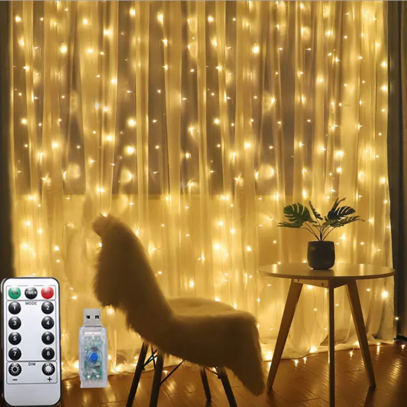 3x3 м 300LED медная проволока сосулька занавески USB с дистанционным управлением
