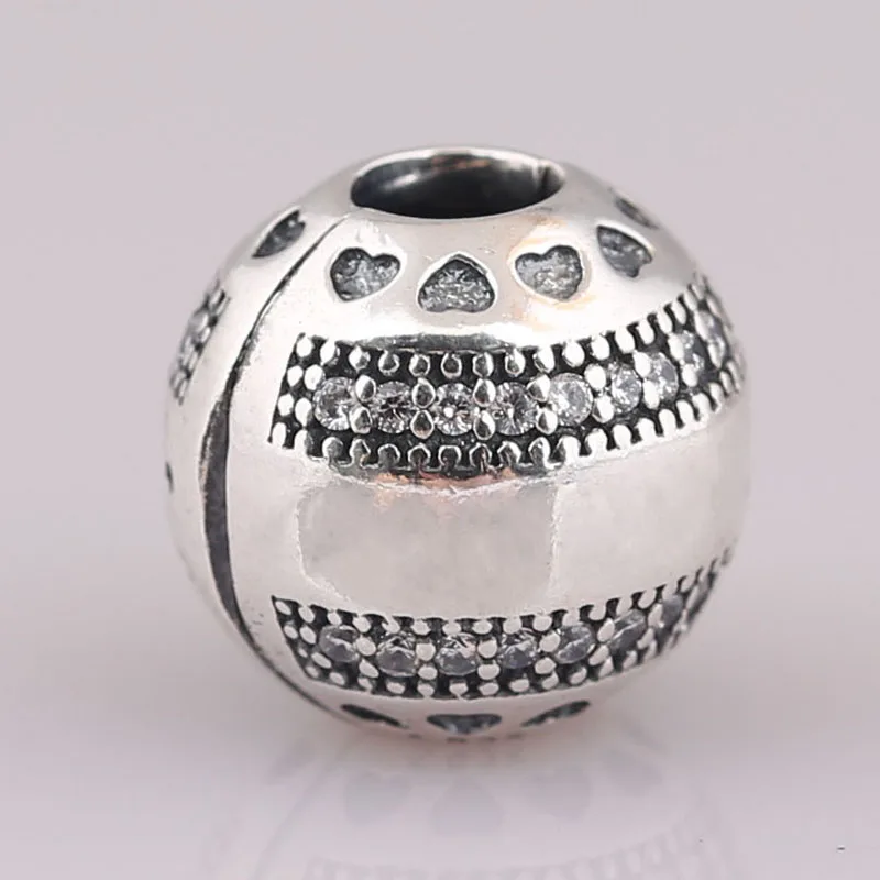 Оригинальные искрящиеся полоски сердца зажим-замок стоппер бусин подходят для серебряного браслета-подвески 925 пробы.