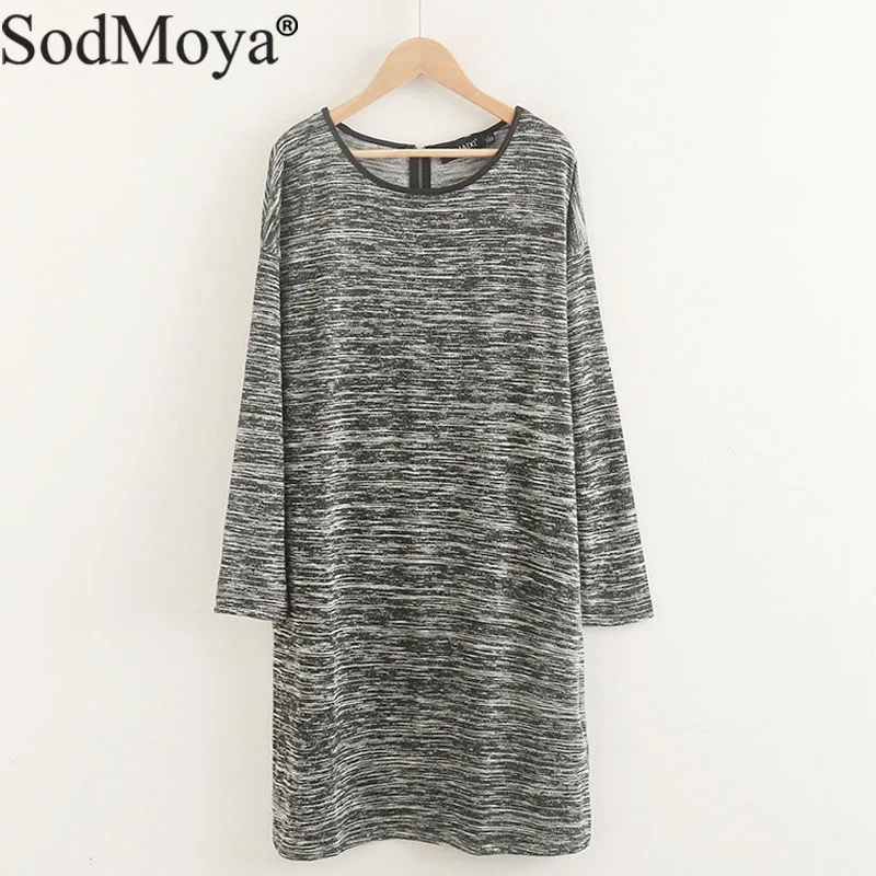 Горячая осень женская с длинным рукавом платье большого размера S 2XL сплошной