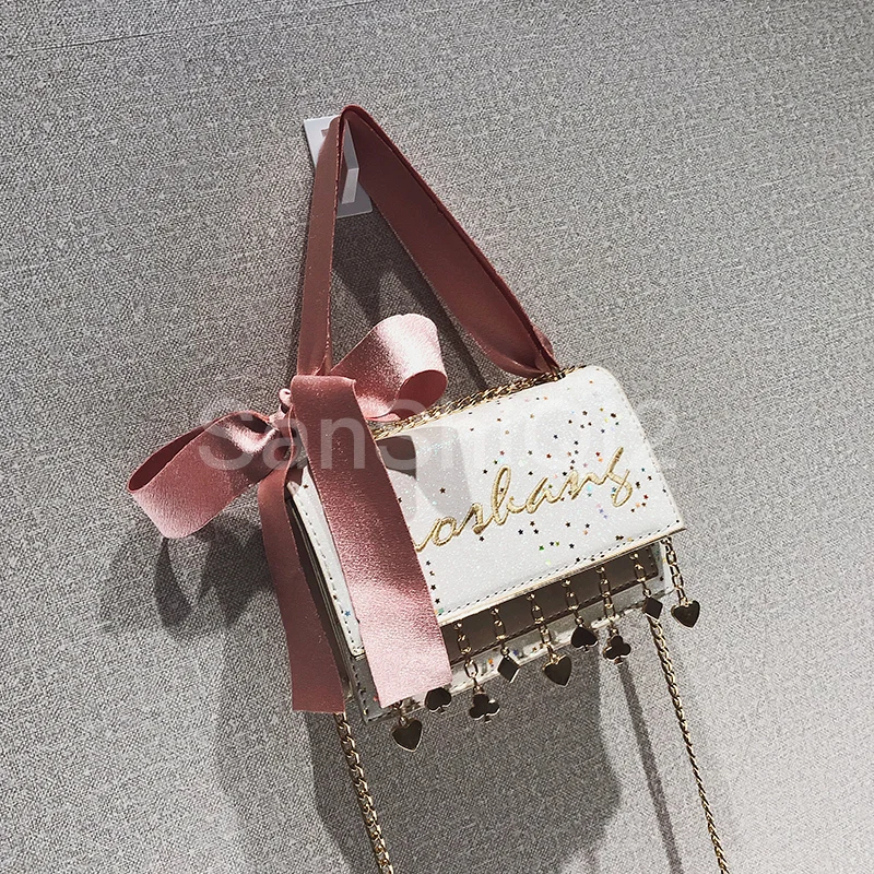 Сумки с блестками новинка 2019 модная маленькая квадратная сумка ленточным бантом