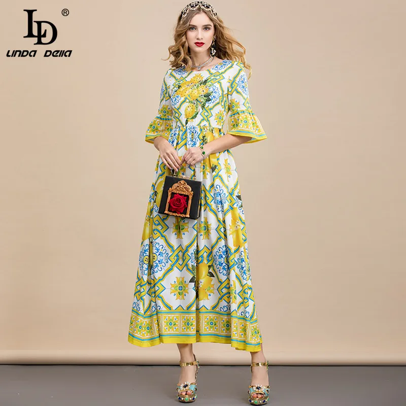 LD LINDA DELLA/летнее модное дизайнерское платье для женщин с расклешенным рукавом
