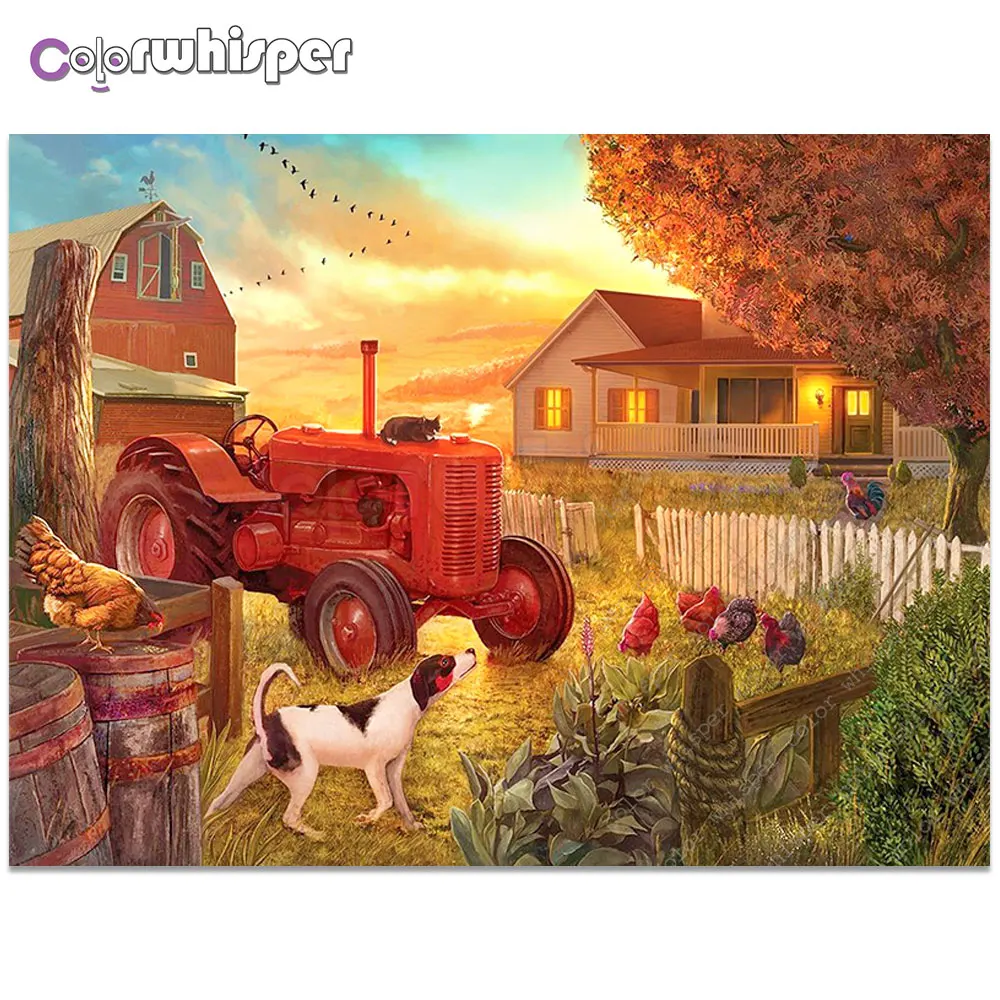 Полный квадрат 5D DIY Алмазная картина &quotТракторы Ферма деревня&quot Daimond вышивка