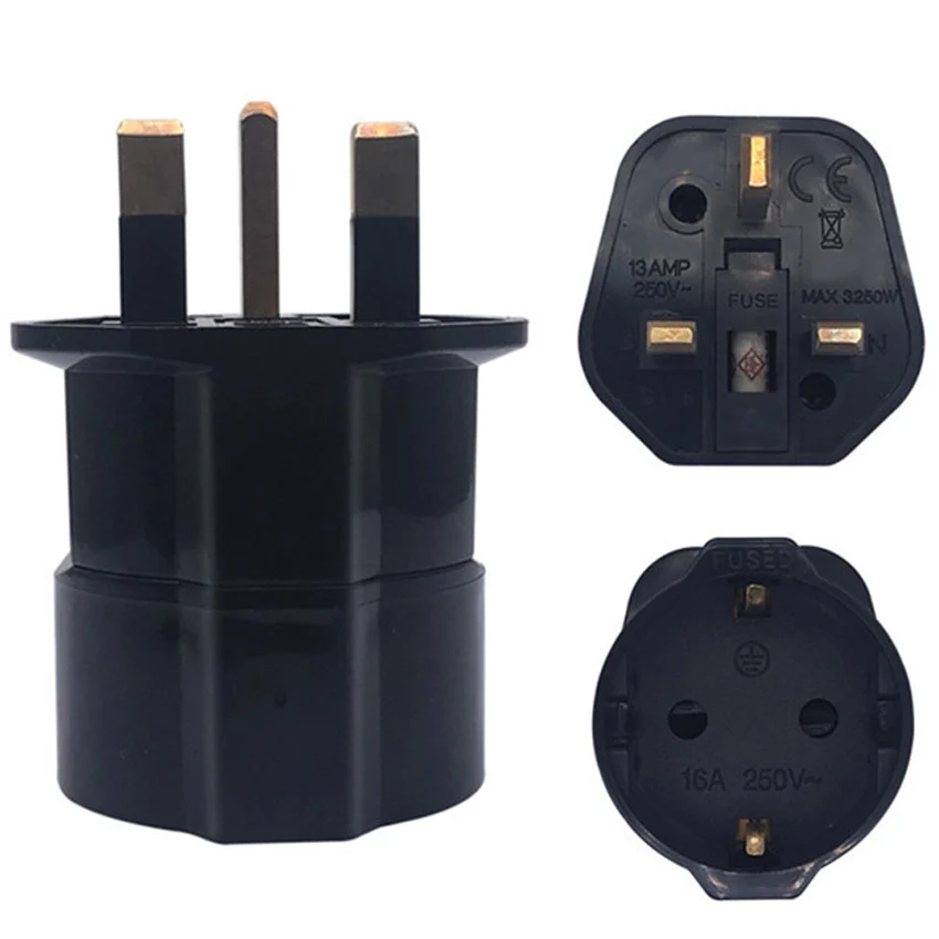 2pcs Germany franch eu to uk fused plug adapter 2pin power cord convert wired connector female 16A 13A male UK | Электроника