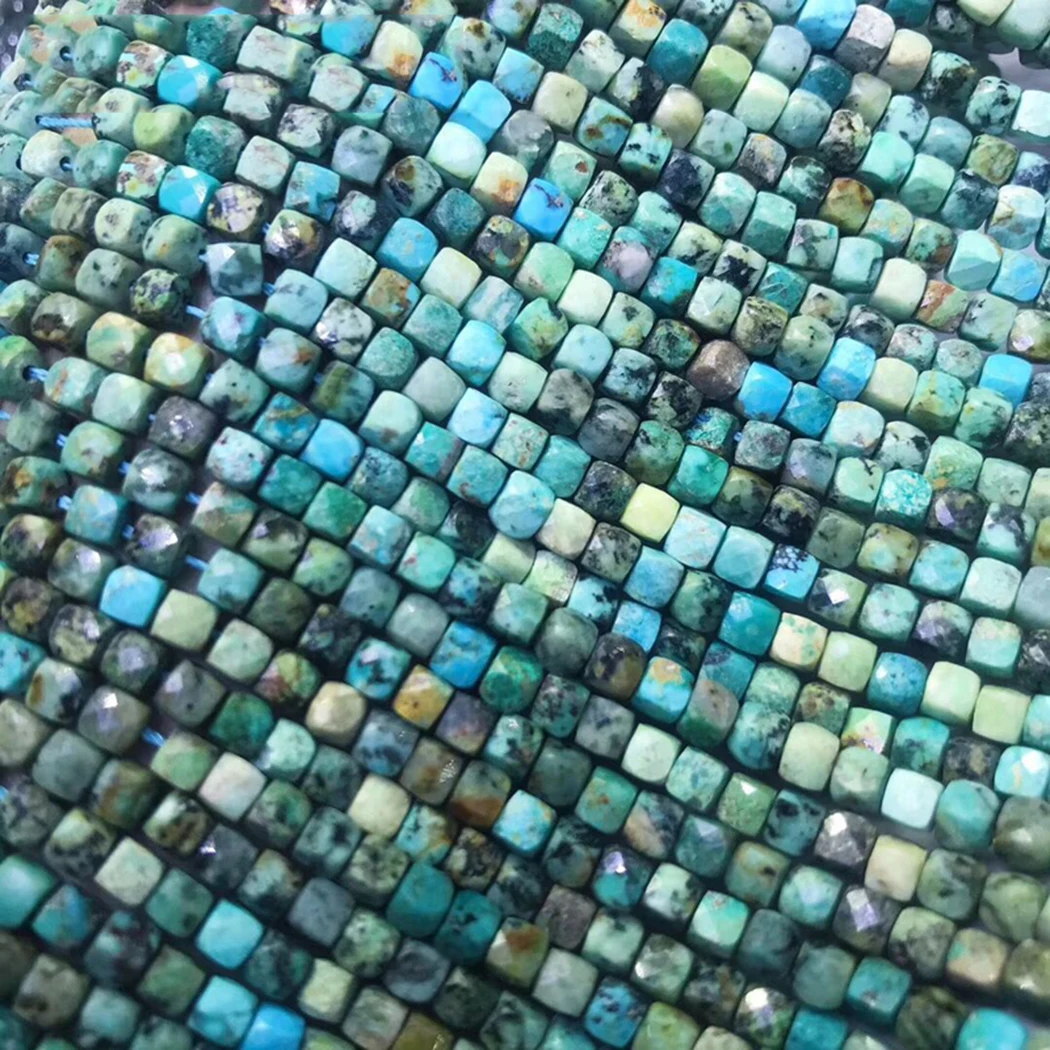 

ICNWAY Natural turquoise 4-4.5mm Faceted Cube Gemstone Beads for 925 Sterling Silver Jewelry Making Necklace Bracelet 15inch