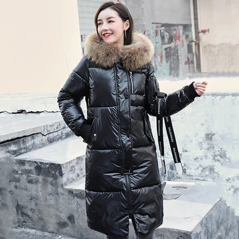 

2020 Winter Long Down Jacket For Women Oversized Hooded Solid Overcoat Female With Fur Collar Plus Size Coat