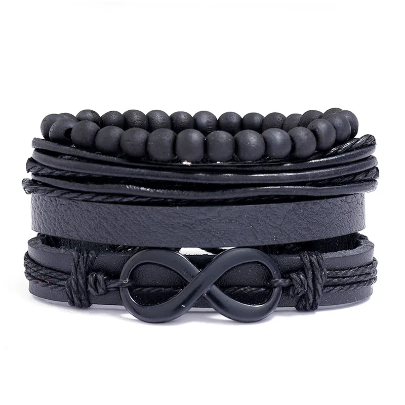 

4Pcs/Set Multilayer braided retro cowhide bracelet simple diy combination black figure 8 leather bracelet